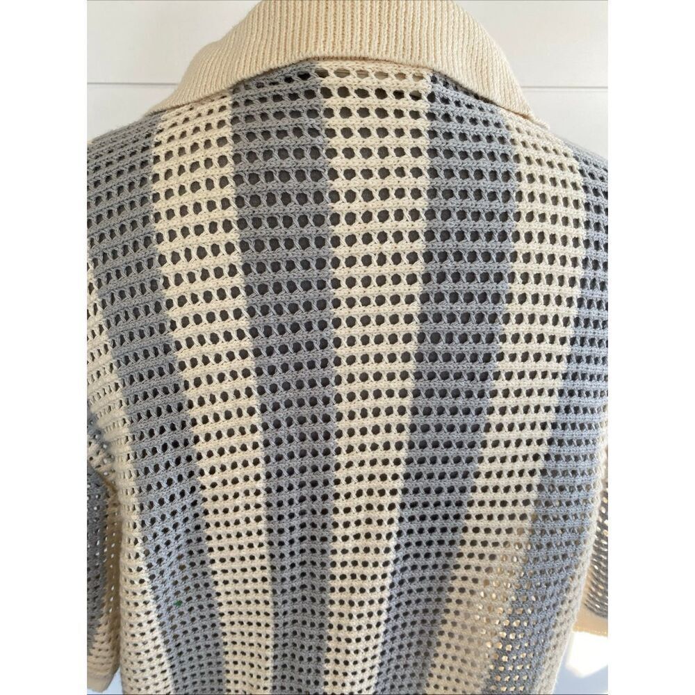 Massive Luxury Shirt Men’s Crochet Knit Button Down Collared New Ivory Beige L - Picture 8 of 13